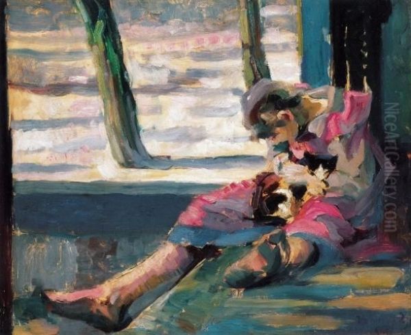 Girl In Pink Dress With A Cat, About 1905 - 1907 - view 1