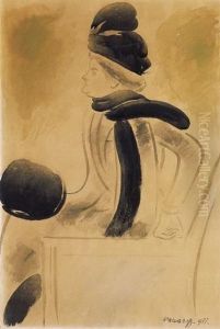 Lady With Black Boa by Janos Vaszary