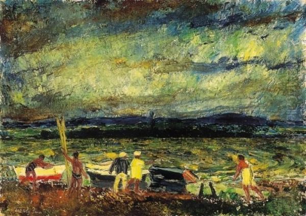 Rowers On The Riverside, About 1920 - view 1