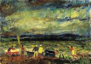 Rowers On The Riverside, About 1920 by Janos Vaszary