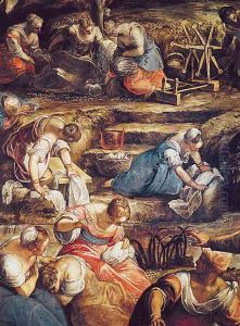 The Miraculous Fall of Manna, detail of women workin by Jacopo Tintoretto (Robusti)