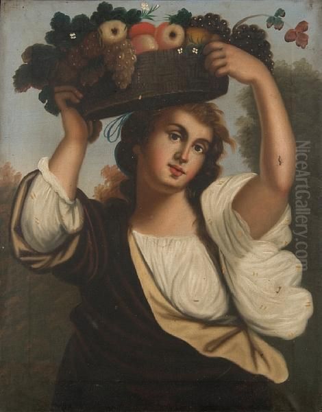 Girl With Basket Of Flowers - view 1
