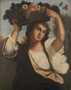 Girl With Basket Of Flowers by Tiziano Vecellio (Titian)