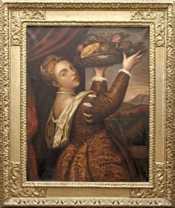 Junge Frau Mit Fruchtschussel by Tiziano Vecellio (Titian)