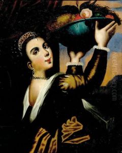 Maiden With Basket Of Flowers And by Tiziano Vecellio (Titian)