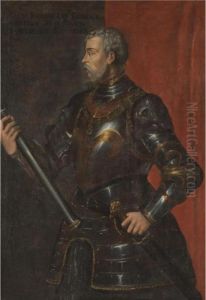 Portrait Of The The Condottiere 
Guido Rangoni (d. 1543), Half Length, Wearing Armour And Holding A 
Marshal's Baton