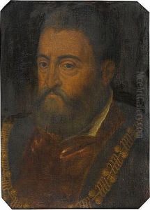Portrait Of Alfonso D'este, Duke Of Ferrara, Bust-length, In Red Robes With A Gold Chain