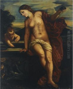 A Woman And Child Near A Water Well by Tiziano Vecellio (Titian)