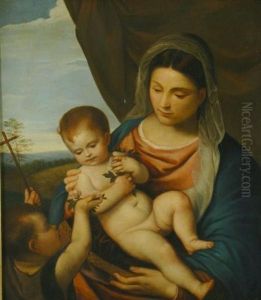 Madonna And Child With The Infant John The Baptist by Tiziano Vecellio (Titian)