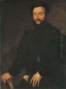 Portrait D'un Homme A Mi-corps, Portant Un Costume Noir Et Tenantun Livre by Tiziano Vecellio (Titian)