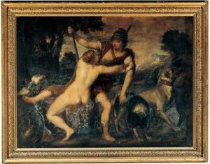 Venus And Adonis by Tiziano Vecellio (Titian)