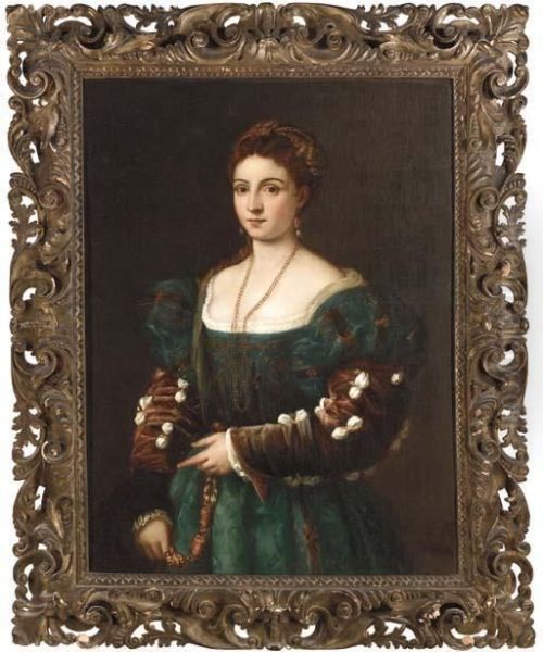 'la Bella' Or Portrait Of A 
Lady, Three-quarter-length, In A Green And Gold Embroidered Dress - view 1