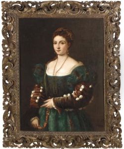 'la Bella' Or Portrait Of A 
Lady, Three-quarter-length, In A Green And Gold Embroidered Dress