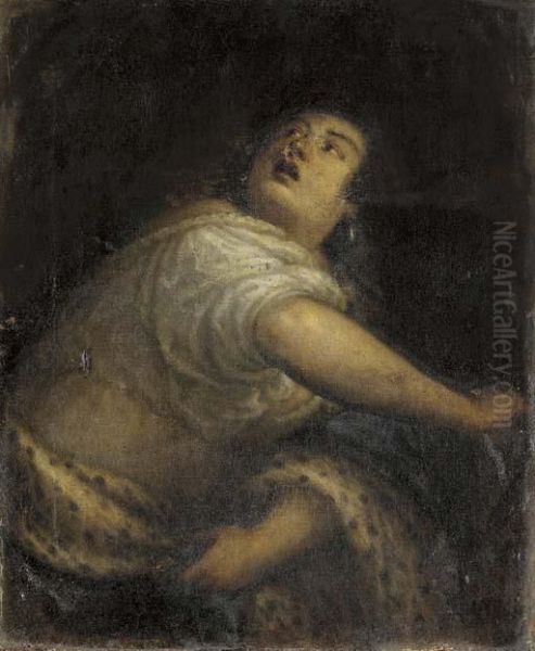 A Female In Distress Looking Up - view 1