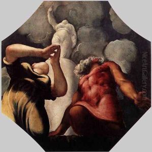Deucalion and Pyrrha Praying before the Statue of the Goddess Themis 2 by Jacopo Tintoretto (Robusti)