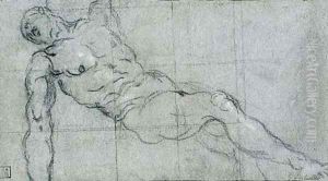 A reclining nude with arms outstretched by Jacopo Tintoretto (Robusti)