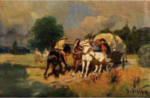 Genreszene Mit Planwagen Undreiter