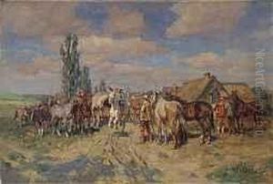 Pferdemarkt Vor Einem Dorf