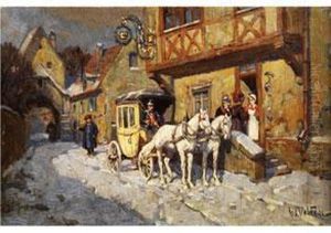 Ankunft Der Postkutsche Vor Dem Dorfgasthof by Wilhelm Velten