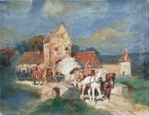Pferdefuhrwerk Auf Einer Brucke