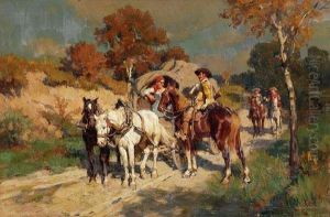 Kutsche Und Reiter Auf Einem Feldweg by Wilhelm Velten