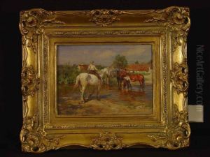 Stallburschen Mit Pferden Am Flussufer