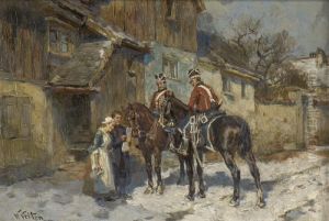 Zwei Gendarmen Vor Dem
 Dorfgasthaus.