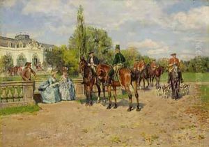 Jagdgesellschaft Vor Schlossanlage. by Wilhelm Velten