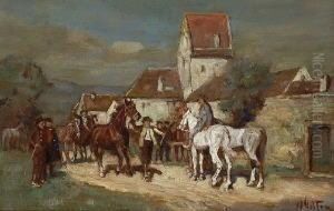 Pferdemarkt Vor Dem Dorf. by Wilhelm Velten