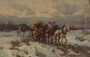 Pferdefuhrwerk Und Reiter In
Winterlandschaft by Wilhelm Velten