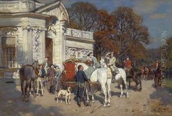 Hofische Jagdgesellschaft Vor Der
 Amalienburg Im Nymphenburger Schlosspark. - view 1