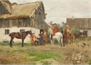 Riders Taking A Rest In The Village by Wilhelm Velten