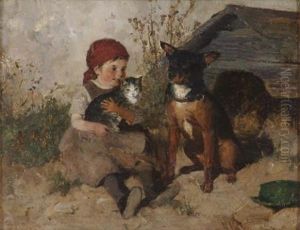 Little Girl With Her Pets Little Girl With Her Pets