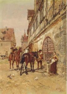 Travellers Resting In A Village by Wilhelm Velten