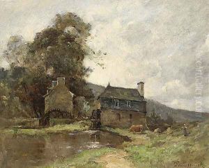 "Gardienne de Vache près d'un moulin" (Cowherd by a mill)