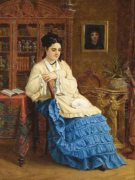 "Femme en robe bleue revant" - view 1