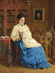 "Femme en robe bleue revant"