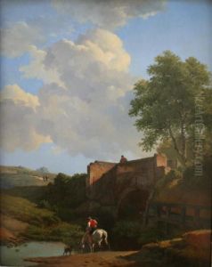 Horse And Rider Watering Beneath A Bridge