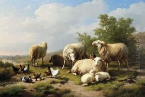 Paysage Avec Moutons, Poules Et Chevre by Eugene Joseph Verboeckhoven