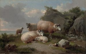 Sheep On A Rocky Coast by Eugene Joseph Verboeckhoven