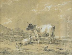 Cattle Sheep And Chickens In A Field By A Cottage Cattle Sheep And Chickens In A Field By A Cottage