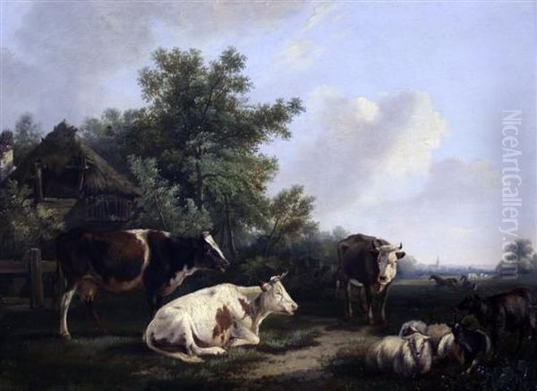 Sheep And Cattle In A Landscape - view 1