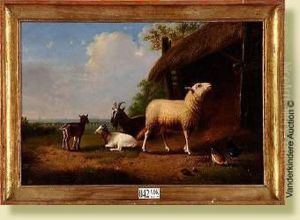 Mouton, Chevres Et Poules Au Pre by Eugene Joseph Verboeckhoven