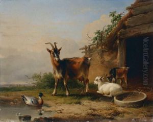 Ziegen Vor Einem Stall by Eugene Joseph Verboeckhoven