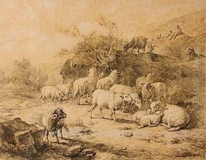 Berger Et Son Troupeau by Eugene Joseph Verboeckhoven