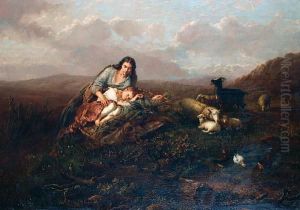 Mother And Child In An Open Landscape by Eugene Joseph Verboeckhoven