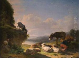 Landschaft Mit Esel, Schafen, Ziegen by Eugene Joseph Verboeckhoven