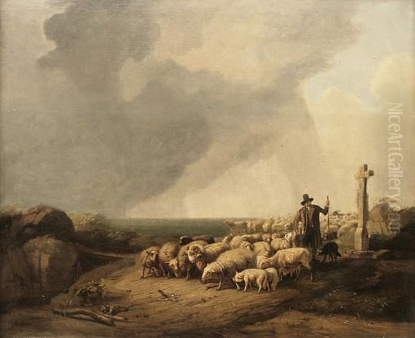 Schafer Mit Seiner Herde Bei Aufziehendemgewitter - view 1
