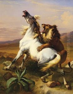 A Lion Attacking A Horse by Eugene Joseph Verboeckhoven