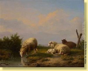 Quatre Moutons Dans Un Paysage by Eugene Joseph Verboeckhoven